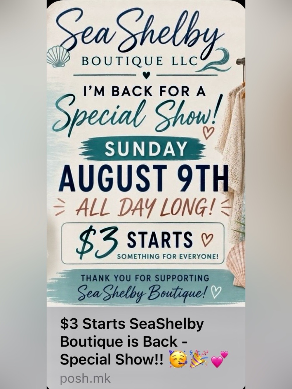 @seashelbybtq All Day Show. $3 Starts!